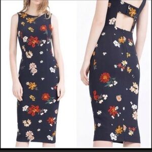Zara Basic Navy Blue Floral Pencil Dress Open Back Women's Size Small